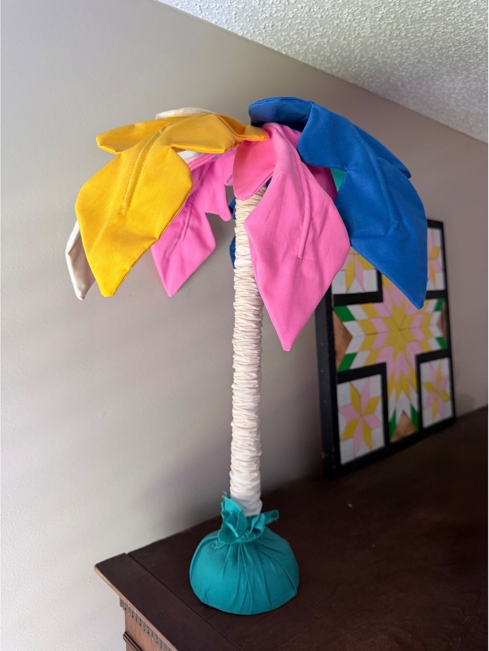 Vintage 1991 L.M.W. Designs Fabric Palm Tree Soft Sculpture 17"